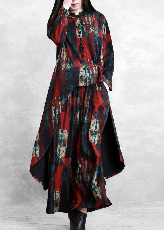 Irregular red print suit women pleated casual two-piece suit - bagstylebliss