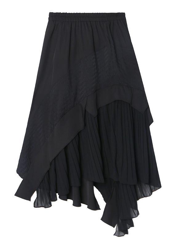 Irregular skirt a-line skirt mid-length black stitching pleated skirt - bagstylebliss