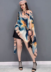 Italian Asymmetrical Design Tie Dye Chiffon Tops Batwing Sleeve