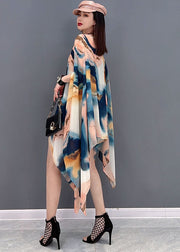 Italian Asymmetrical Design Tie Dye Chiffon Tops Batwing Sleeve