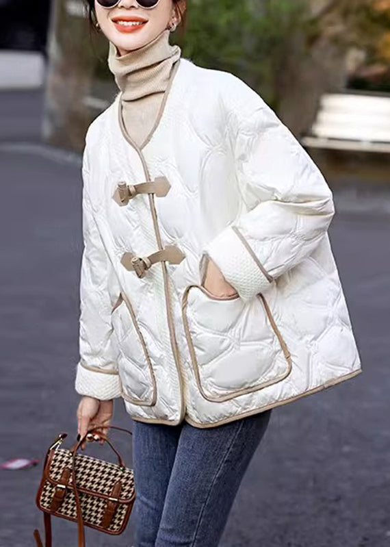 Italian Beige O-Neck Plaid Patchwork Pockets Button Parka Winter