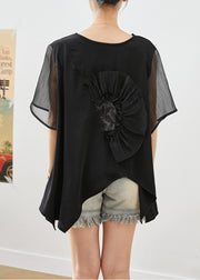 Italian Black Asymmetrical Patchwork Ruffles Shirts Summer