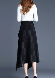 Italian Black Asymmetrical Plaid Cotton Skirt Spring