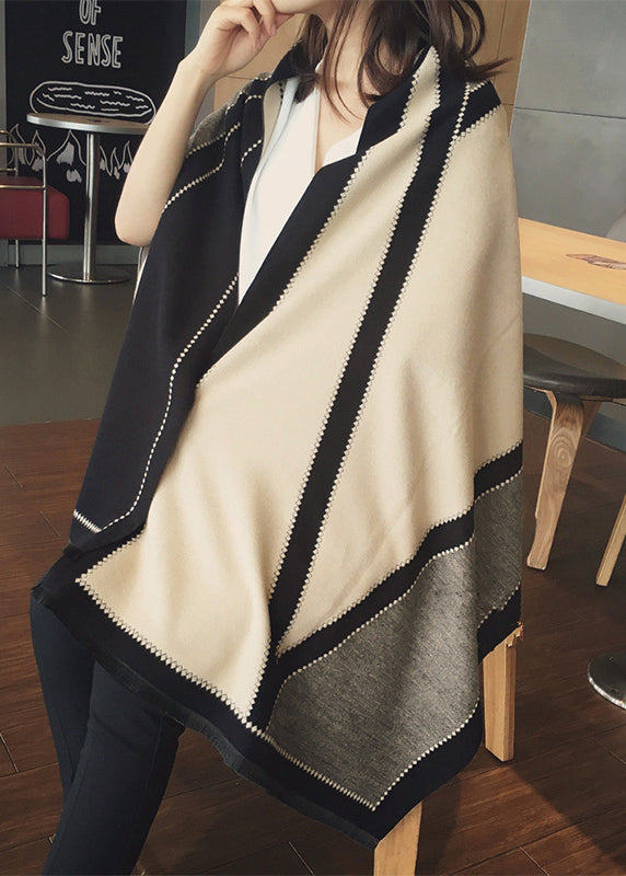 Italian Black Beige Warm Faux Cashmere Scarf