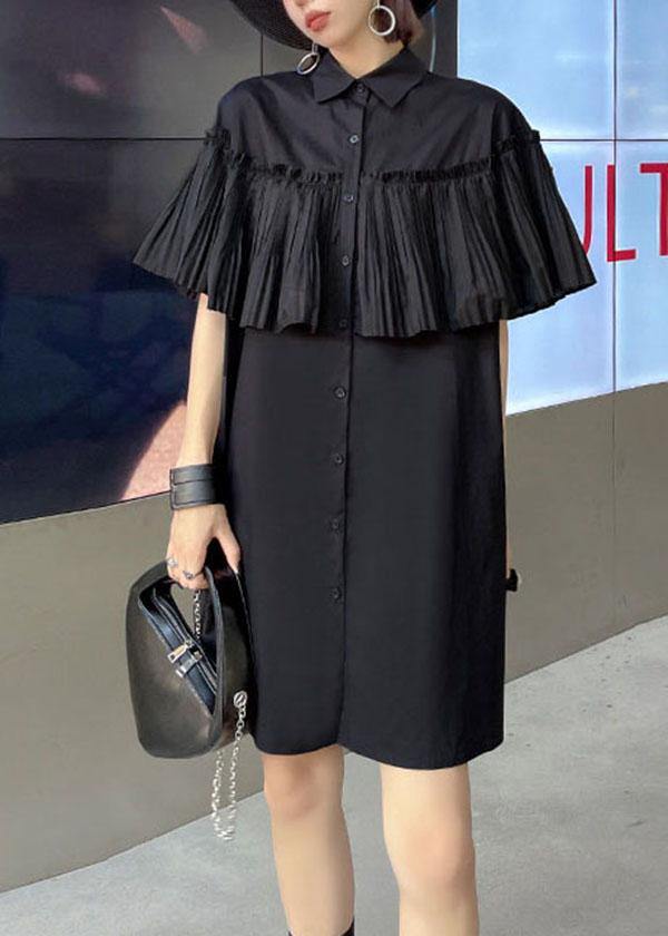 Italian Black Button Summer Short Sleeve Maxi Dresses - bagstylebliss