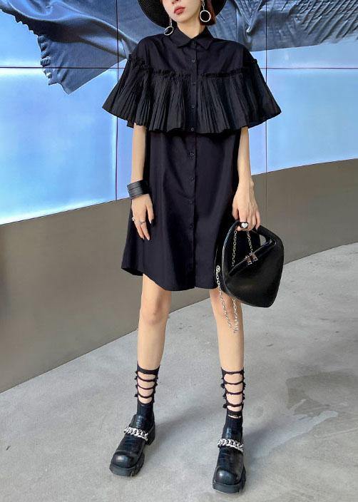 Italian Black Button Summer Short Sleeve Maxi Dresses - bagstylebliss