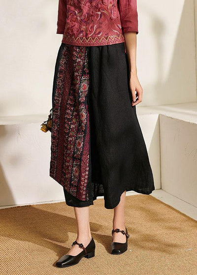 Italian Black Embroideried Wide Leg Summer Pants Linen - bagstylebliss