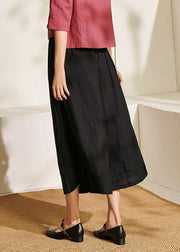Italian Black Embroideried Wide Leg Summer Pants Linen - bagstylebliss