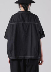 Italian Black Half Sleeve Cotton Shirt Top Summer - bagstylebliss