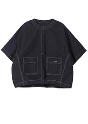 Italian Black Half Sleeve Cotton Shirt Top Summer - bagstylebliss