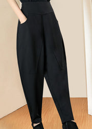 Italian Black High Waist Pockets Casual Winter Pants