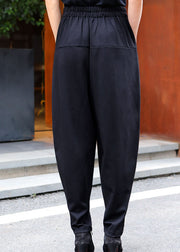 Italian Black High Waist Pockets Casual Winter Pants