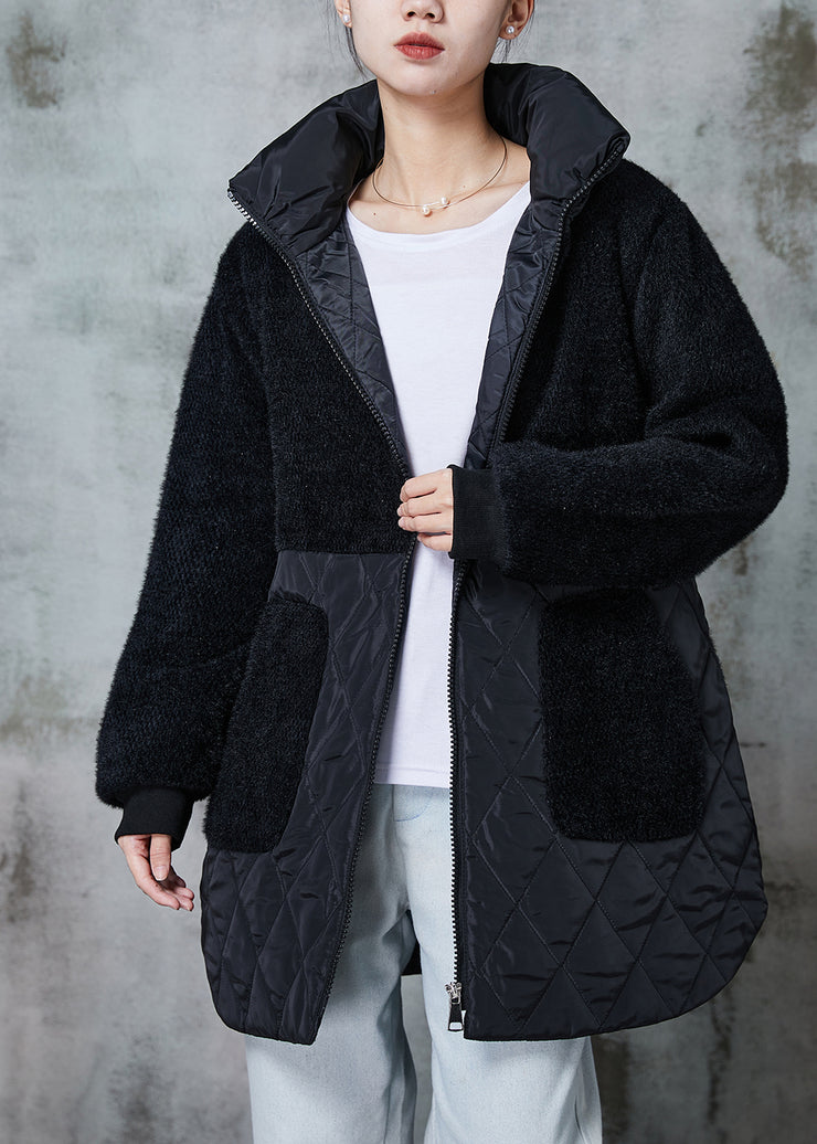 Italian Black Oversized Patchwork Faux Fur Cotton Filled Jackets Winter