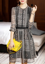 Italian Black Print Pockets Patchwork Chiffon Dresses Fall