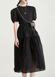 Italian Black Puff Sleeve Patchwork Summer Dress Short Sleeve - bagstylebliss
