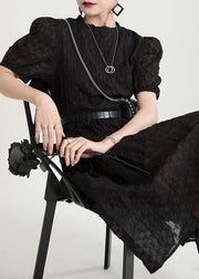 Italian Black Puff Sleeve Patchwork Summer Dress Short Sleeve - bagstylebliss
