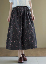 Italian Black Retro Print Summer Skirt Linen - bagstylebliss