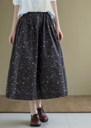 Italian Black Retro Print Summer Skirt Linen - bagstylebliss