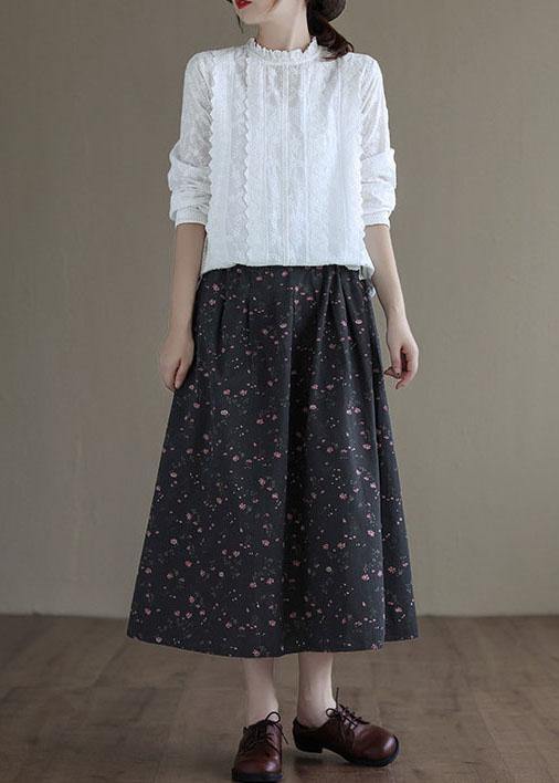 Italian Black Retro Print Summer Skirt Linen - bagstylebliss