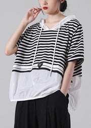 Italian Black Striped hooded Cotton Top Summer - bagstylebliss