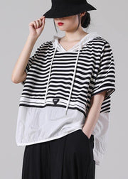 Italian Black Striped hooded Cotton Top Summer - bagstylebliss