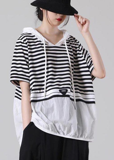 Italian Black Striped hooded Cotton Top Summer - bagstylebliss