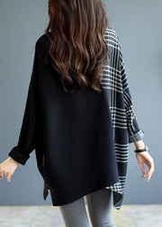 Italian Black asymmetrical design Patchwork Plaid Fall Knit sweaters