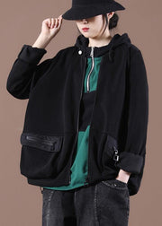 Italian Black zippered Hooded Coat Spring - bagstylebliss