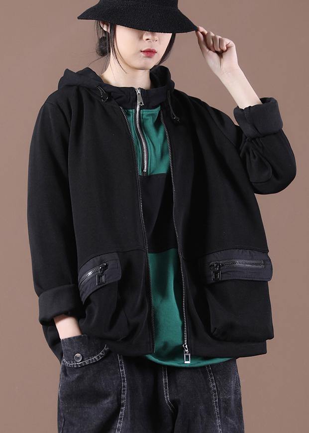 Italian Black zippered Hooded Coat Spring - bagstylebliss