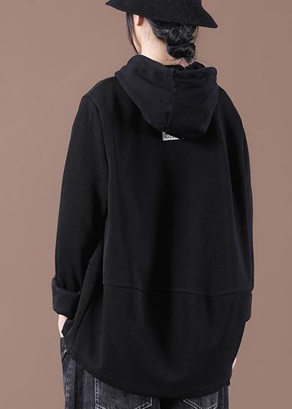 Italian Black zippered Hooded Coat Spring - bagstylebliss