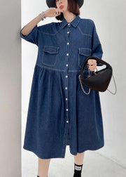 Italian Blue Button Pockets Denim Dresses Summer - bagstylebliss