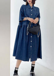 Italian Blue Button Pockets Denim Dresses Summer - bagstylebliss