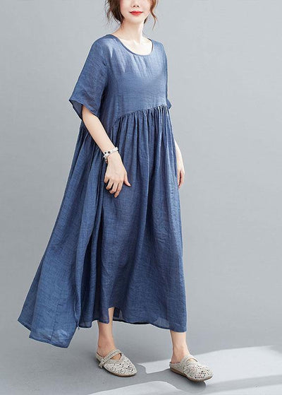 Italian Blue Pockets Maxi Dresses Short Sleeve Summer - bagstylebliss