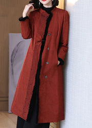 Italian Brick Red Fluffy Button Patchwork Duck Down Coat Long Sleeve