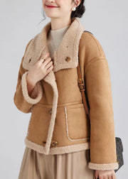 Italian Camel Stand Collar Button Patchwork Wool Coats Winter