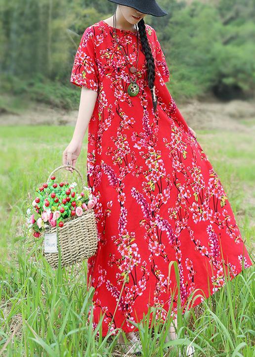Italian Chinese Button cotton Tunics Omychic pattern red shift Dresses summer - bagstylebliss
