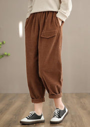 Italian Chocolate Casual Spring Elastic Waist Pockets Wide Leg Pants - bagstylebliss