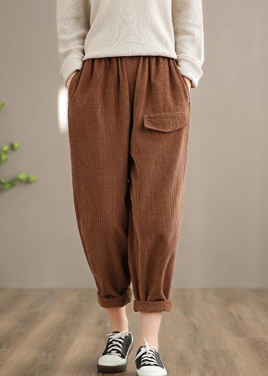 Italian Chocolate Casual Spring Elastic Waist Pockets Wide Leg Pants - bagstylebliss