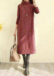 Italian Coffee Hign Neck Patchwork Cotton Long Dress Fall