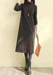 Italian Coffee Hign Neck Patchwork Cotton Long Dress Fall