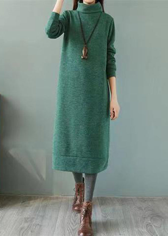 Italian Coffee Hign Neck Patchwork Cotton Long Dress Fall