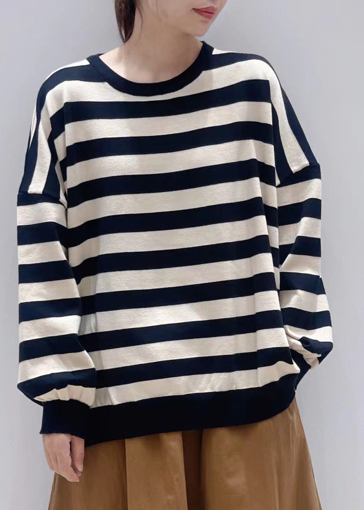 Italian Coffee Oversized Striped Cotton Sweatshirt Winter