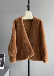 Italian Coffee V Neck Button Loose Wool Coat Winter