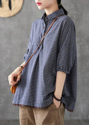 Italian Dark Grey Linen Plaid Summer Patchwork Half Sleeve - bagstylebliss