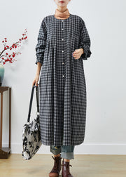 Italian Dark Grey Oversized Plaid Cotton Robe Dresses Fall