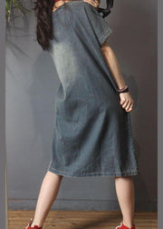 Italian Denim Hole Cotton asymmetrical design Summer Long Dress - bagstylebliss
