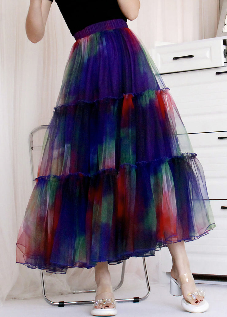 Italian Gradient Color Ruffled Patchwork Tulle Skirts Summer