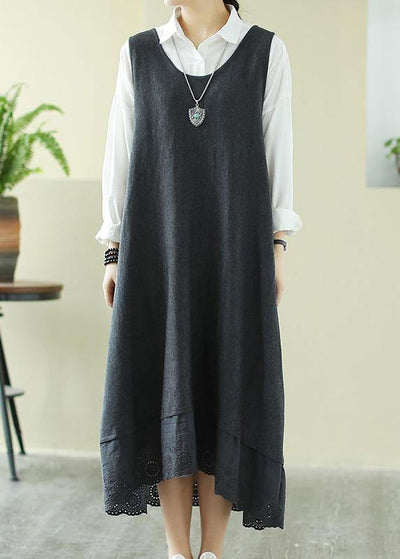 Italian Gray Outfit O Neck Sleeveless Robes Spring Dress - bagstylebliss