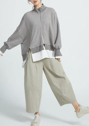 Italian Gray cotton Crane tops false Two Pieces Knee Spring tops - bagstylebliss