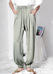 Italian Green Elastic Waist Casual Harem Pants